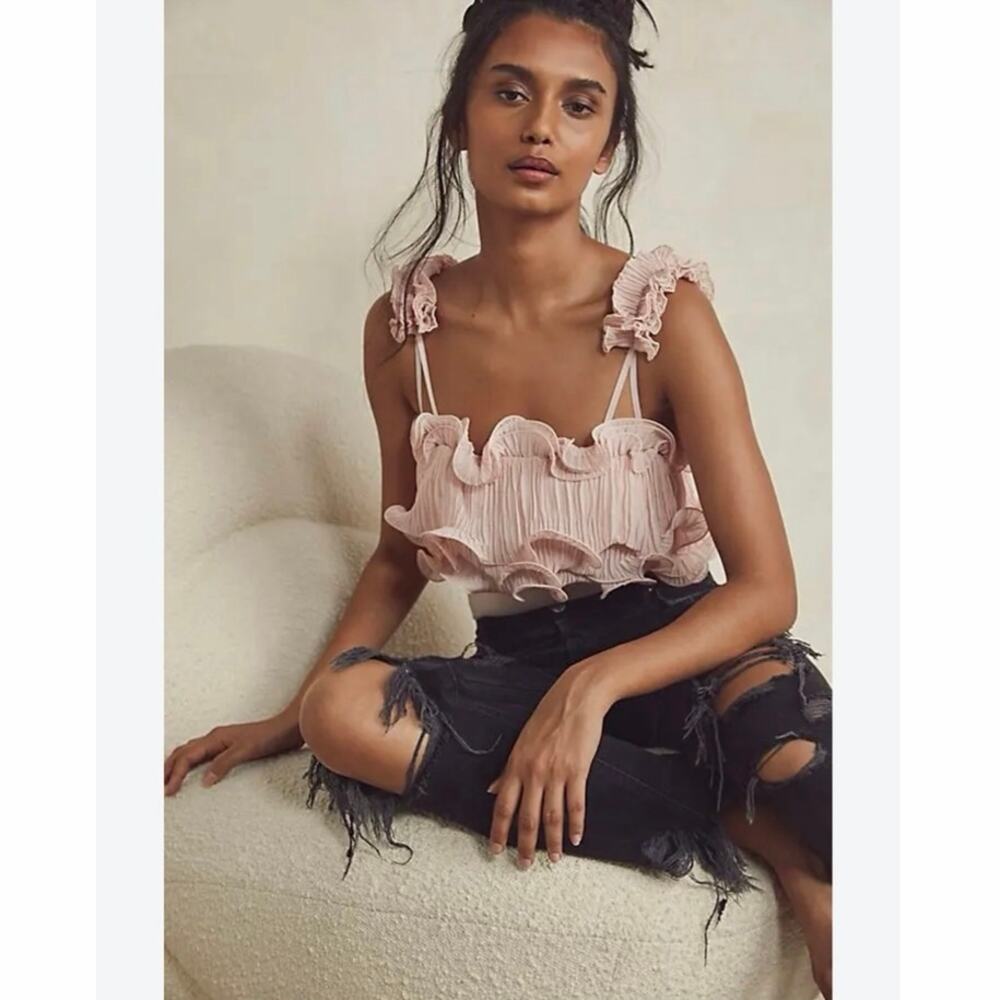 Free People Intimately For The Frill Of It Bodysuit Pink Ruffle Small S